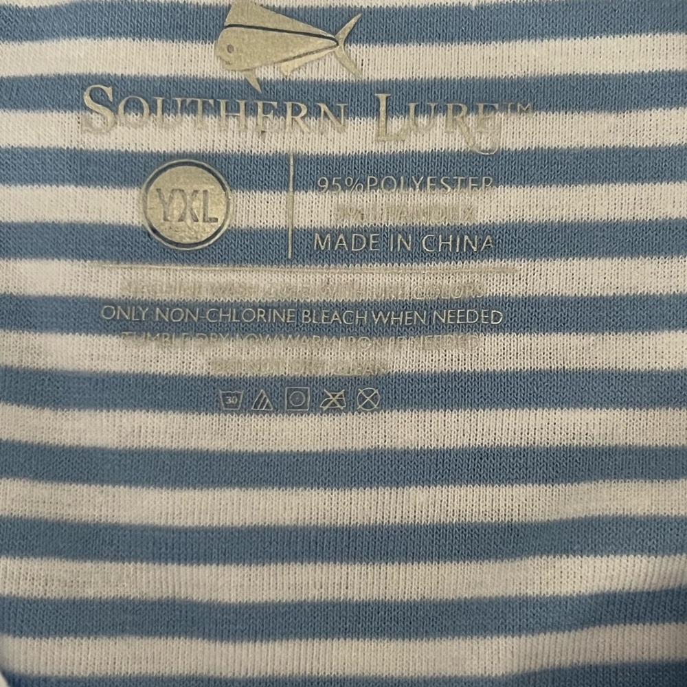 Southern Lure Boys Largish Striped Blue and White Polo Shirt - Picture 3 of 3